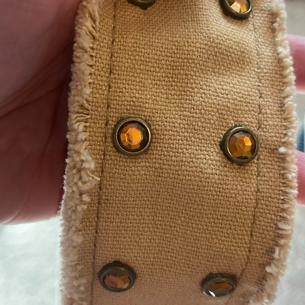 Vintage Y2k sparkling frayed fabric belt in tan